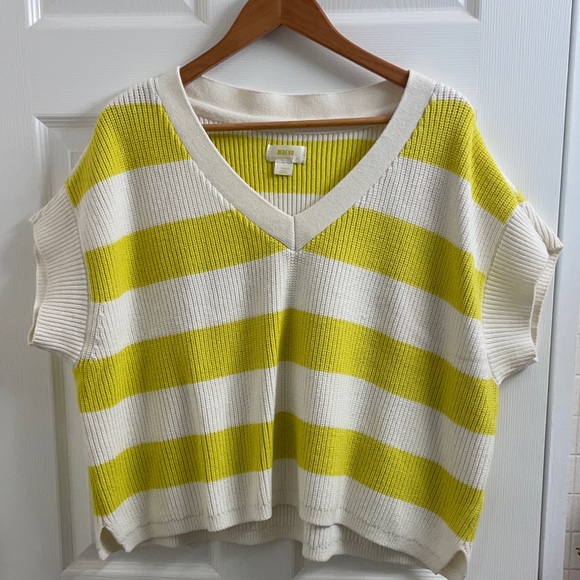 Maeve by Anthropologie Striped V-Neck Sweater Tee in Chartreuse & White Size XS - Picture 1 of 12
